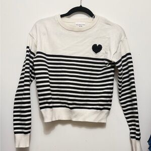 Striped Black and White Sweater with Heart Patch